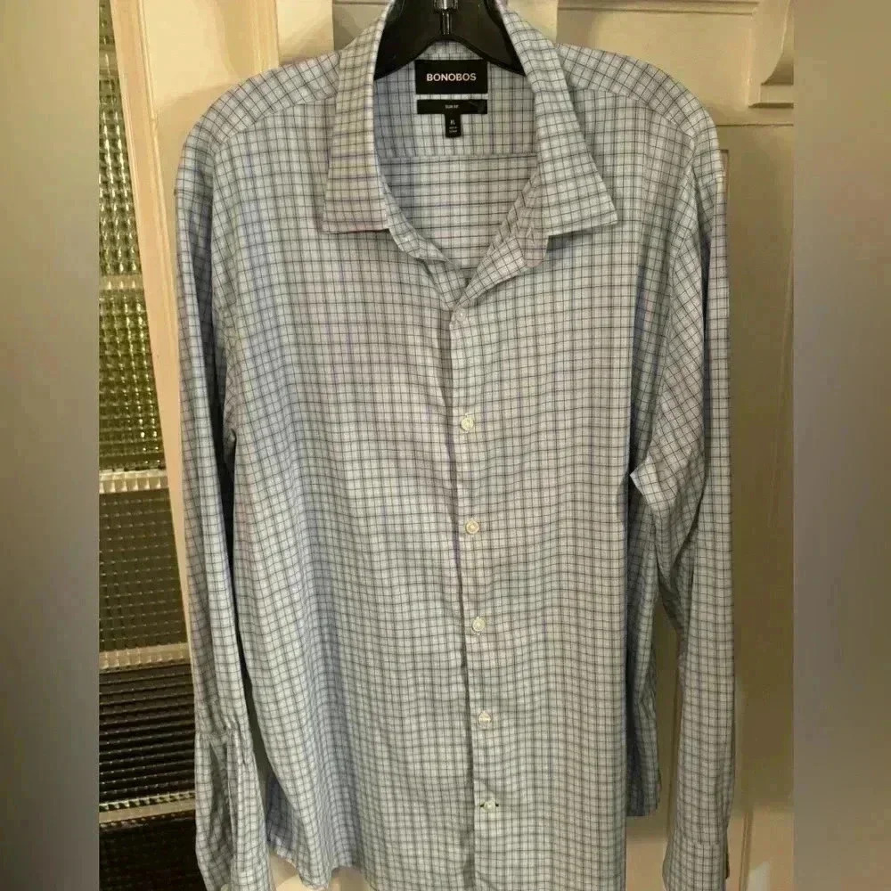 Bonobos men’s button down blue plaid shirt slim fit size XL